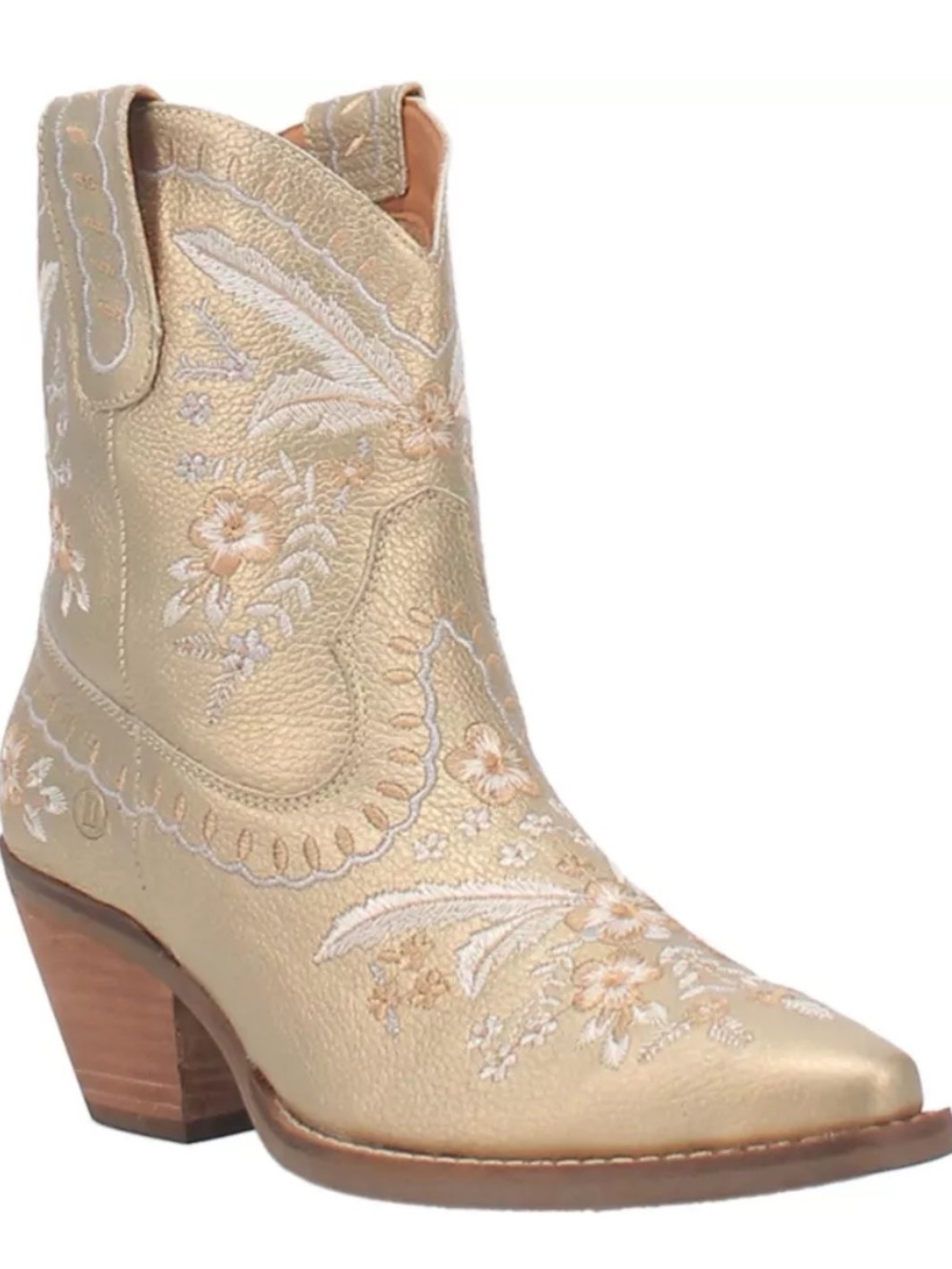 Dingo Gold Floral Embroidered Leather Western Boots Size 9.5 NWT